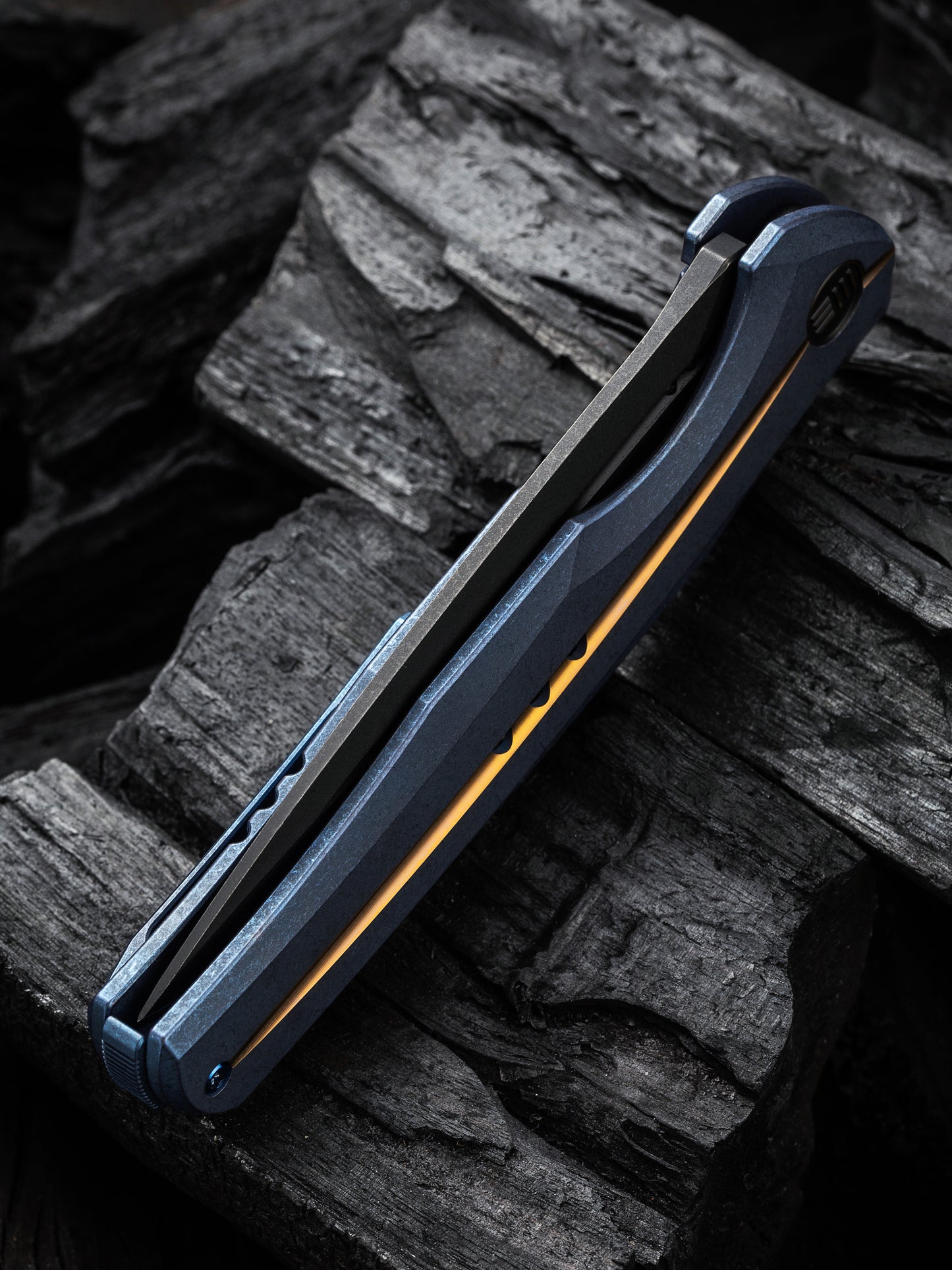 WE 601X Limited Edition 3.82" CPM 20CV Black/Blue Titanium Golden Groove Folding Knife WE01J-3