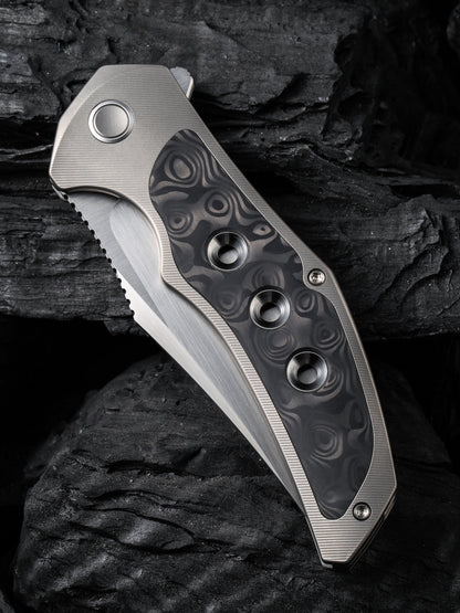 WE Magnetron 3.76" CPM 20CV Rose Carbon Fiber Titanium Folding Knife WE18058-2