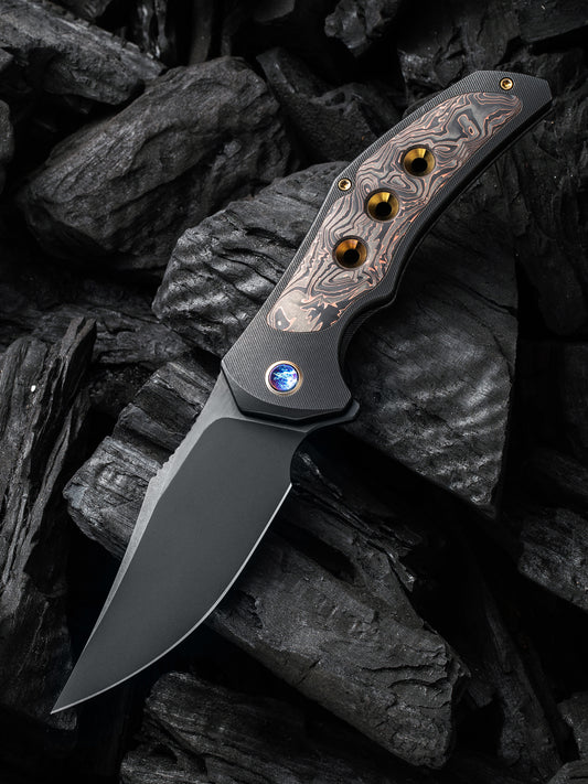 WE Magnetron 3.76" CPM 20CV Black Copper Foil Carbon Fiber Titanium Folding Knife WE18058-3