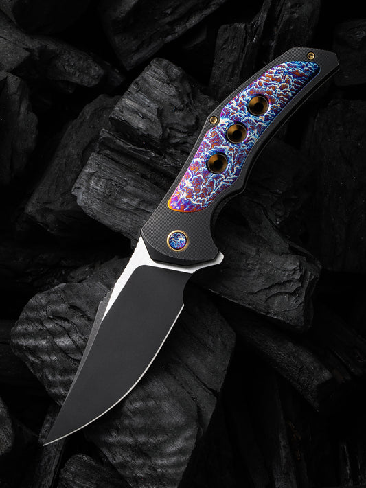WE Magnetron 3.76" CPM 20CV Black Flamed Titanium Folding Knife WE18058-4