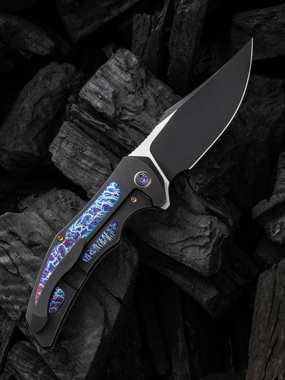 WE Magnetron 3.76" CPM 20CV Black Flamed Titanium Folding Knife WE18058-4