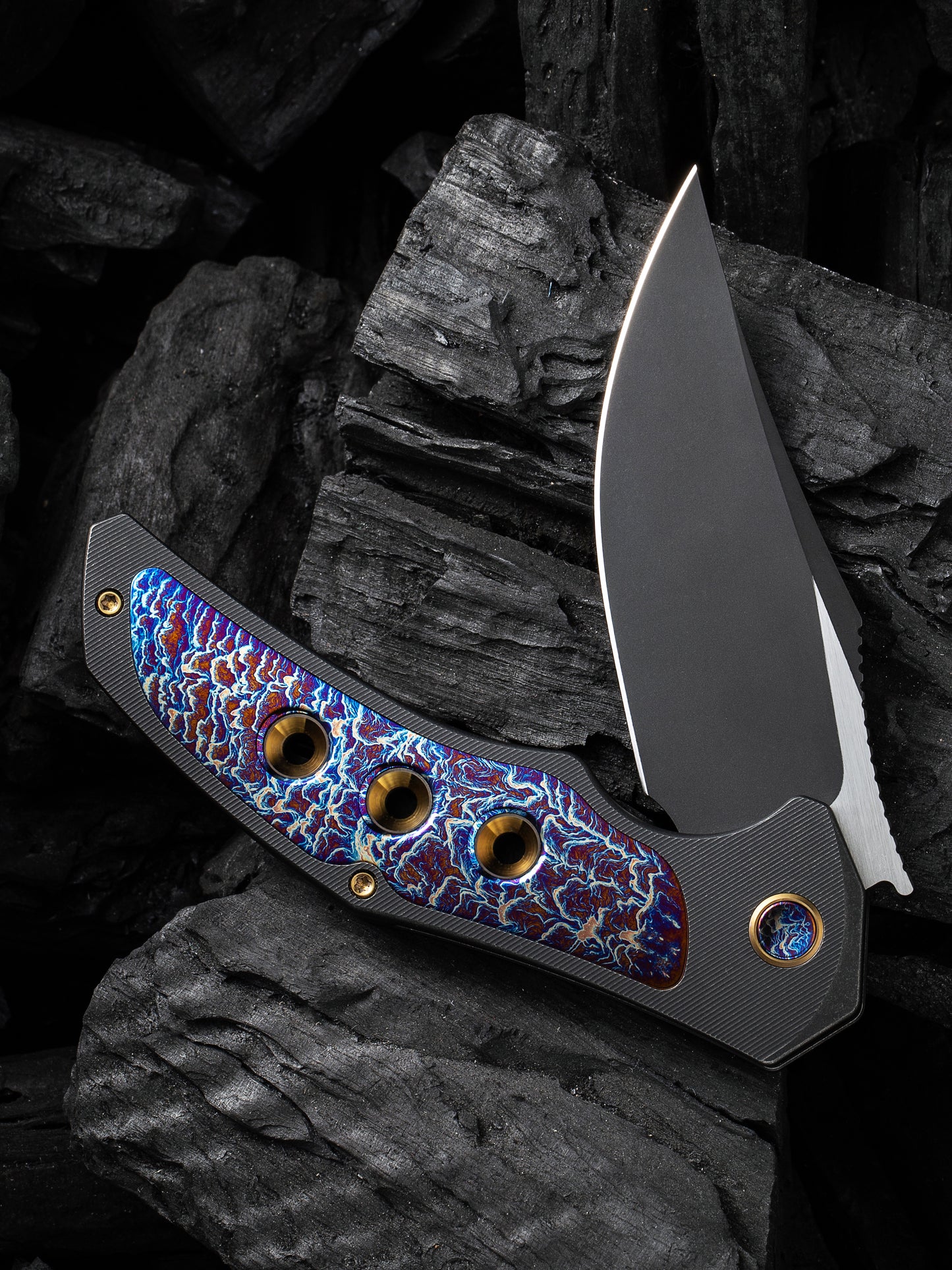 WE Magnetron 3.76" CPM 20CV Black Flamed Titanium Folding Knife WE18058-4