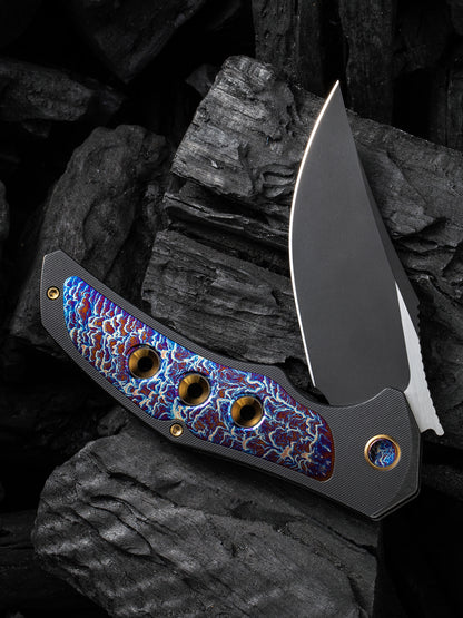 WE Magnetron 3.76" CPM 20CV Black Flamed Titanium Folding Knife WE18058-4