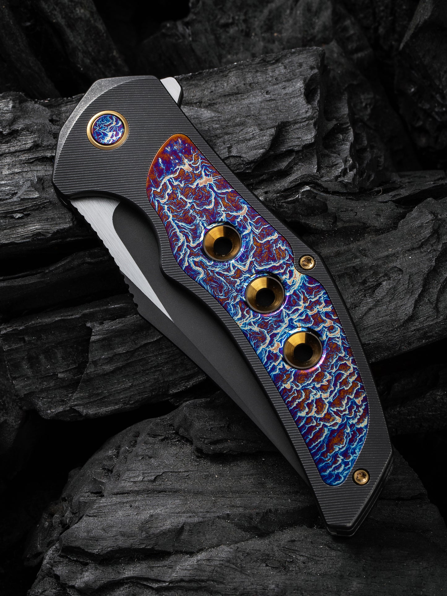 WE Magnetron 3.76" CPM 20CV Black Flamed Titanium Folding Knife WE18058-4