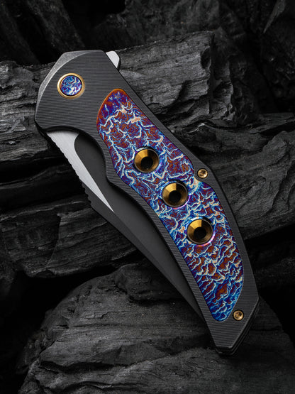WE Magnetron 3.76" CPM 20CV Black Flamed Titanium Folding Knife WE18058-4