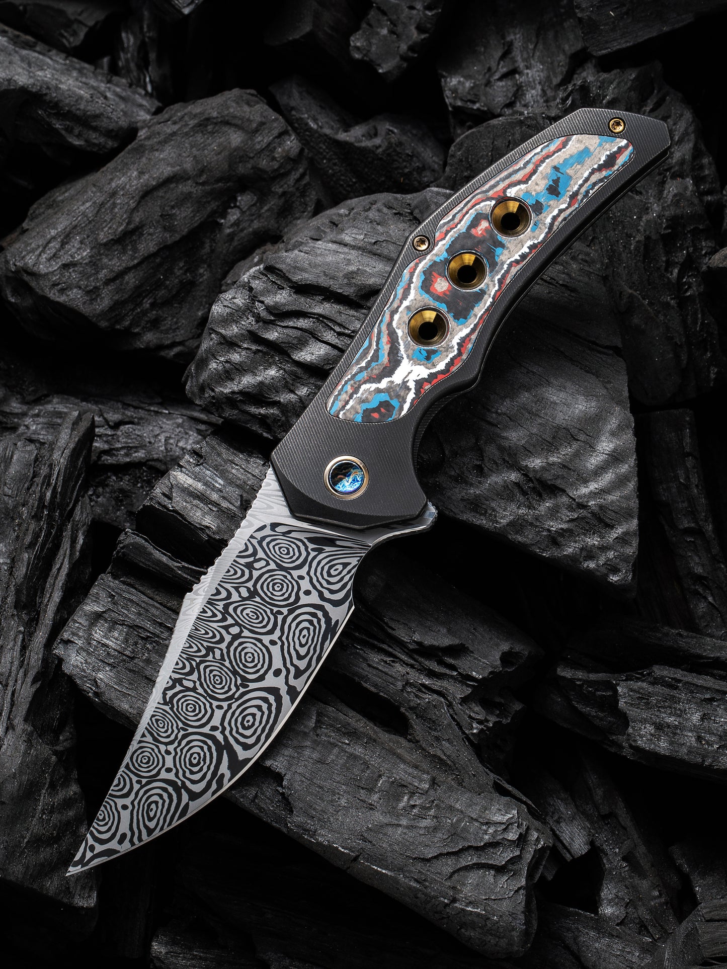 WE Magnetron 3.76" Heimskringla Damasteel Nebula Fat Carbon Fiber Titanium Folding Knife WE18058-DS1