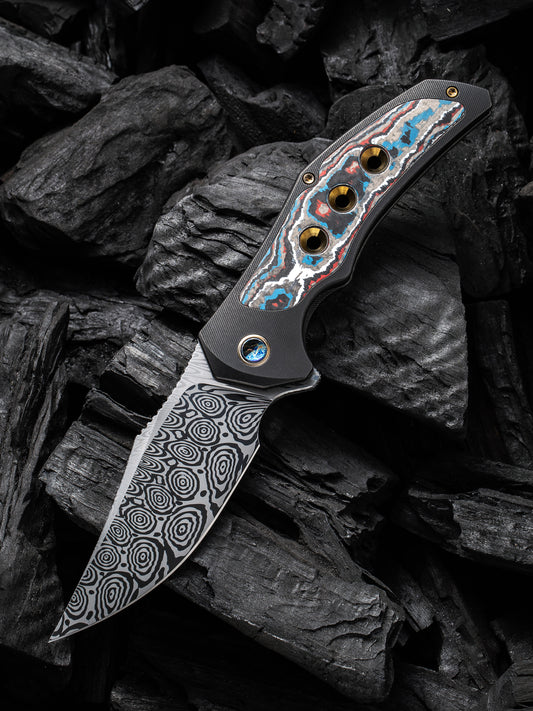 WE Magnetron 3.76" Heimskringla Damasteel Nebula Fat Carbon Fiber Titanium Folding Knife WE18058-DS1