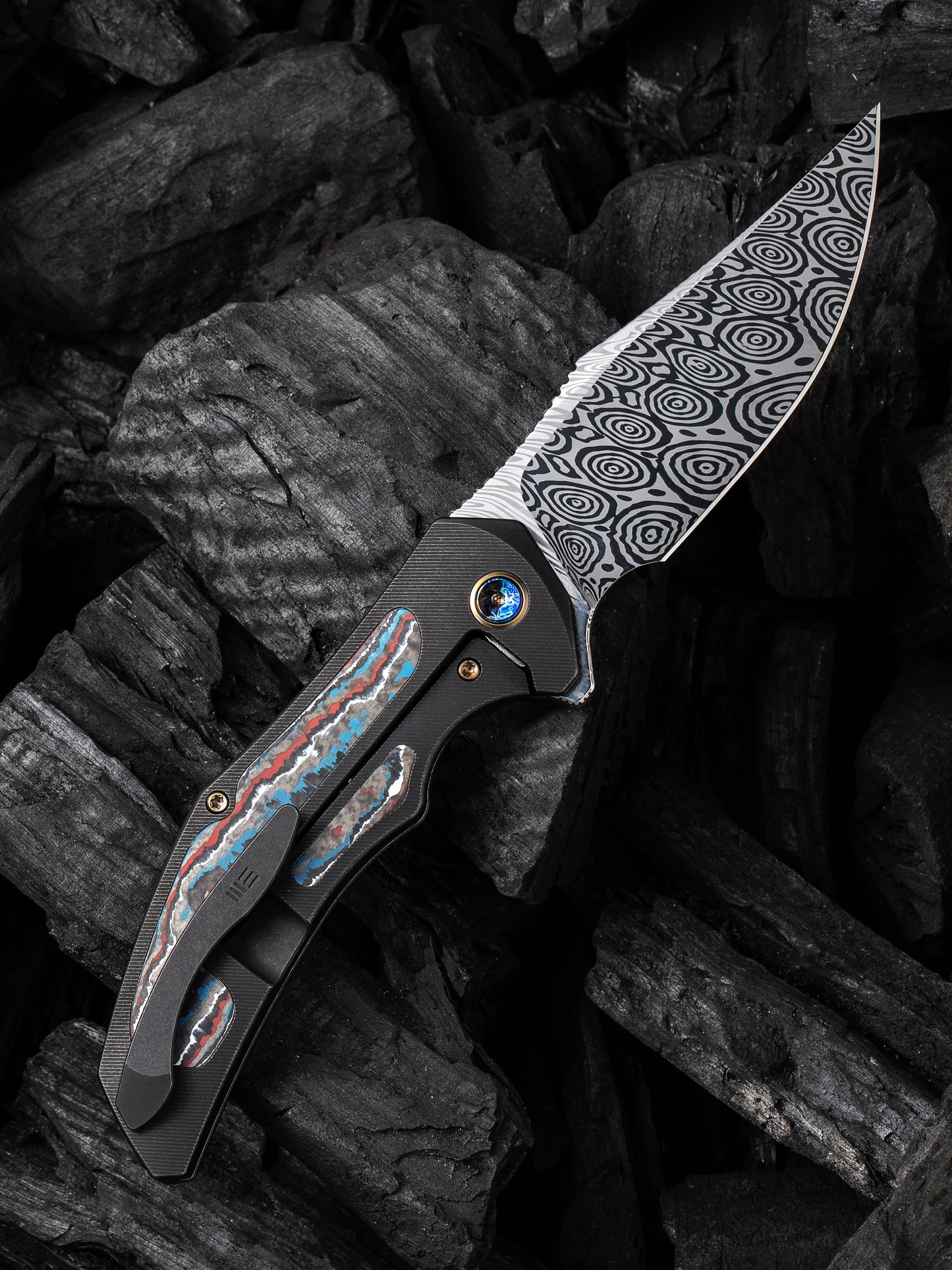 WE Magnetron 3.76" Heimskringla Damasteel Nebula Fat Carbon Fiber Titanium Folding Knife WE18058-DS1