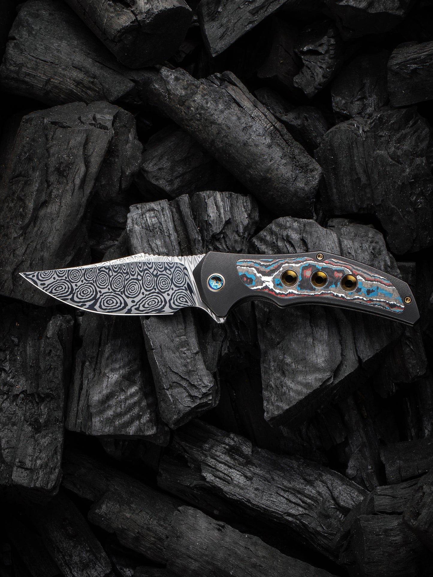 WE Magnetron 3.76" Heimskringla Damasteel Nebula Fat Carbon Fiber Titanium Folding Knife WE18058-DS1