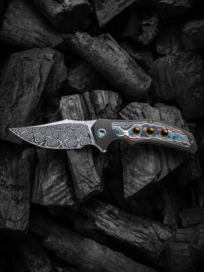 WE Magnetron 3.76" Heimskringla Damasteel Nebula Fat Carbon Fiber Titanium Folding Knife WE18058-DS1