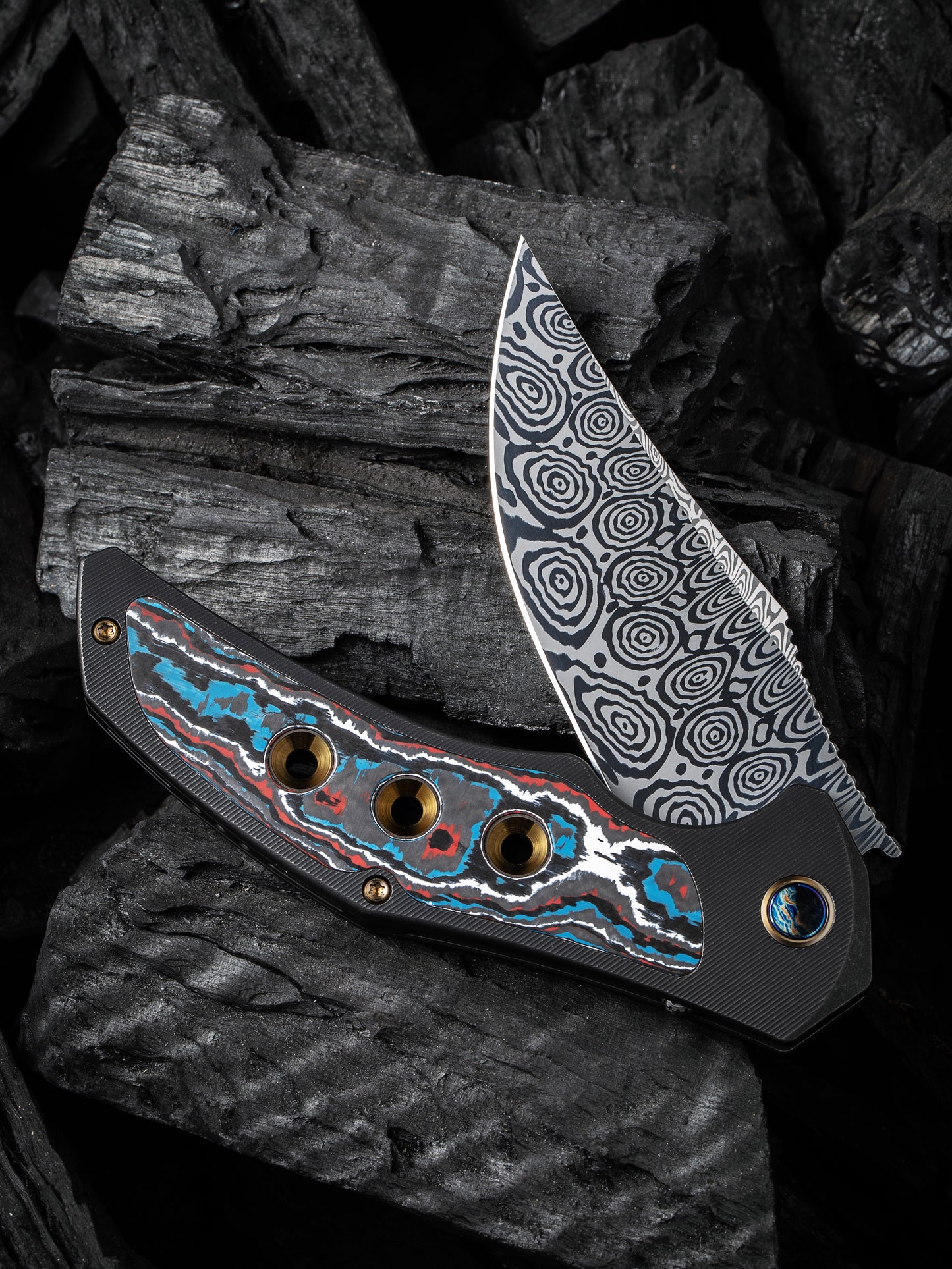 WE Magnetron 3.76" Heimskringla Damasteel Nebula Fat Carbon Fiber Titanium Folding Knife WE18058-DS1