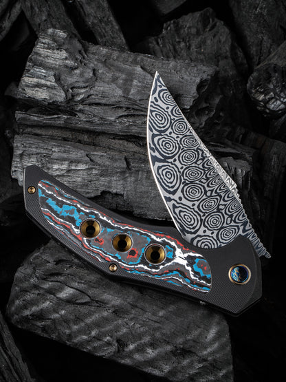 WE Magnetron 3.76" Heimskringla Damasteel Nebula Fat Carbon Fiber Titanium Folding Knife WE18058-DS1