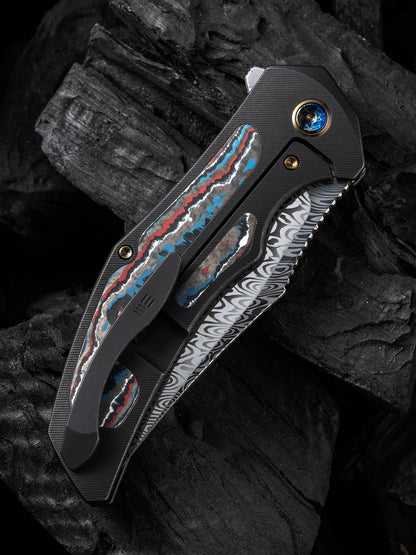 WE Magnetron 3.76" Heimskringla Damasteel Nebula Fat Carbon Fiber Titanium Folding Knife WE18058-DS1