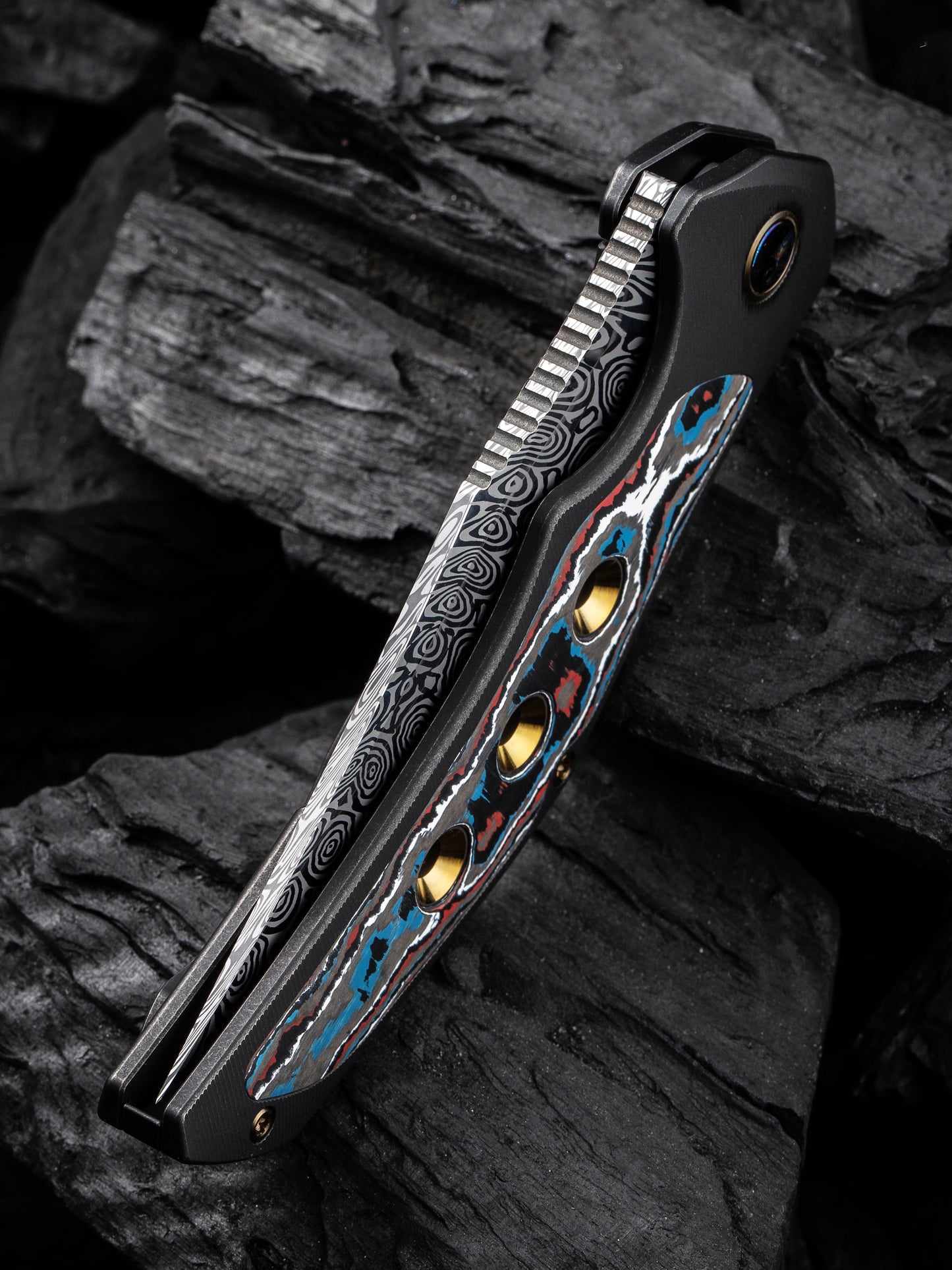 WE Magnetron 3.76" Heimskringla Damasteel Nebula Fat Carbon Fiber Titanium Folding Knife WE18058-DS1