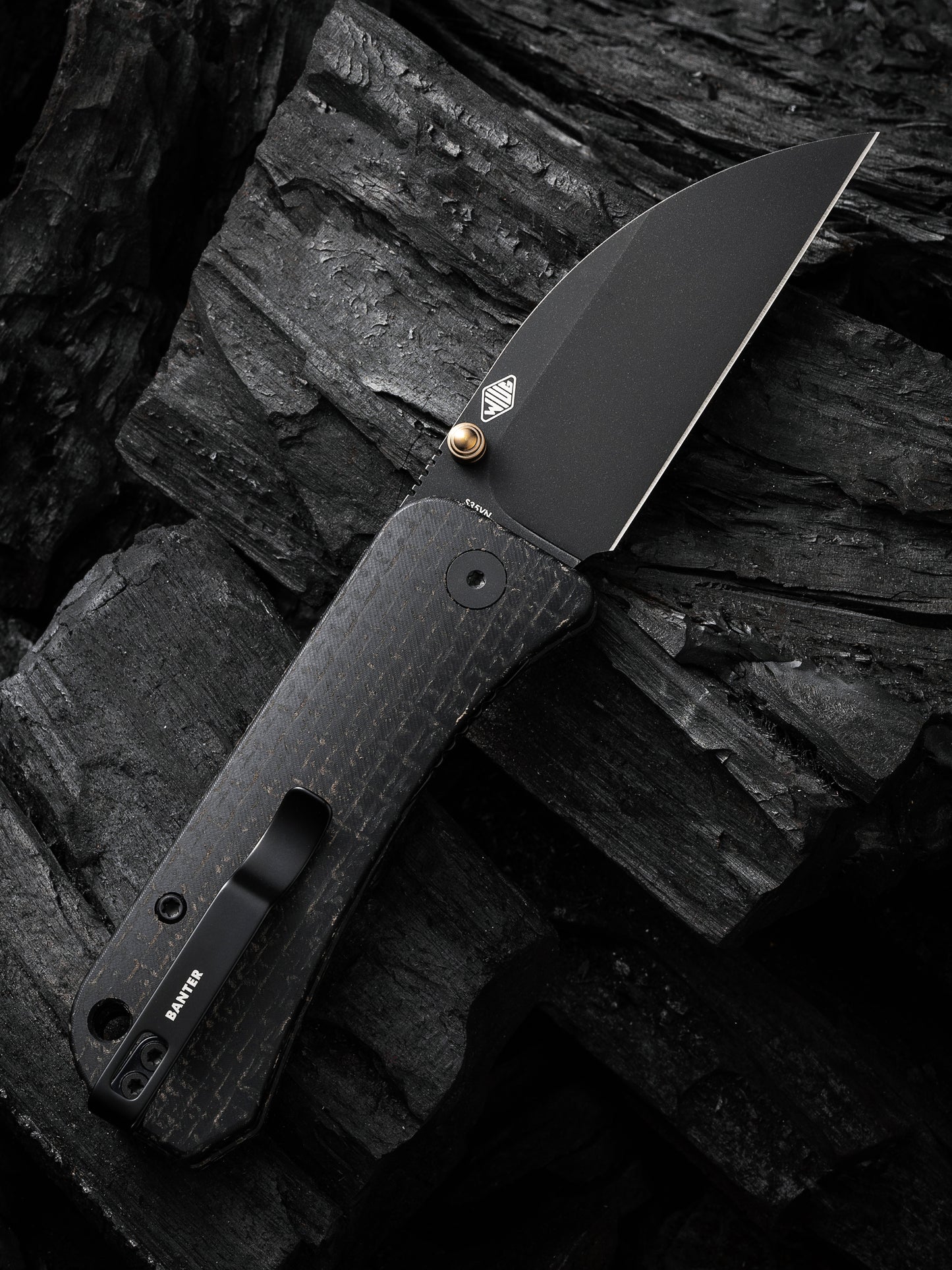WE Knife Banter Wharncliffe 2.85" CPM S35VN Black Burlap Micarta Folding Knife WE19068J-1