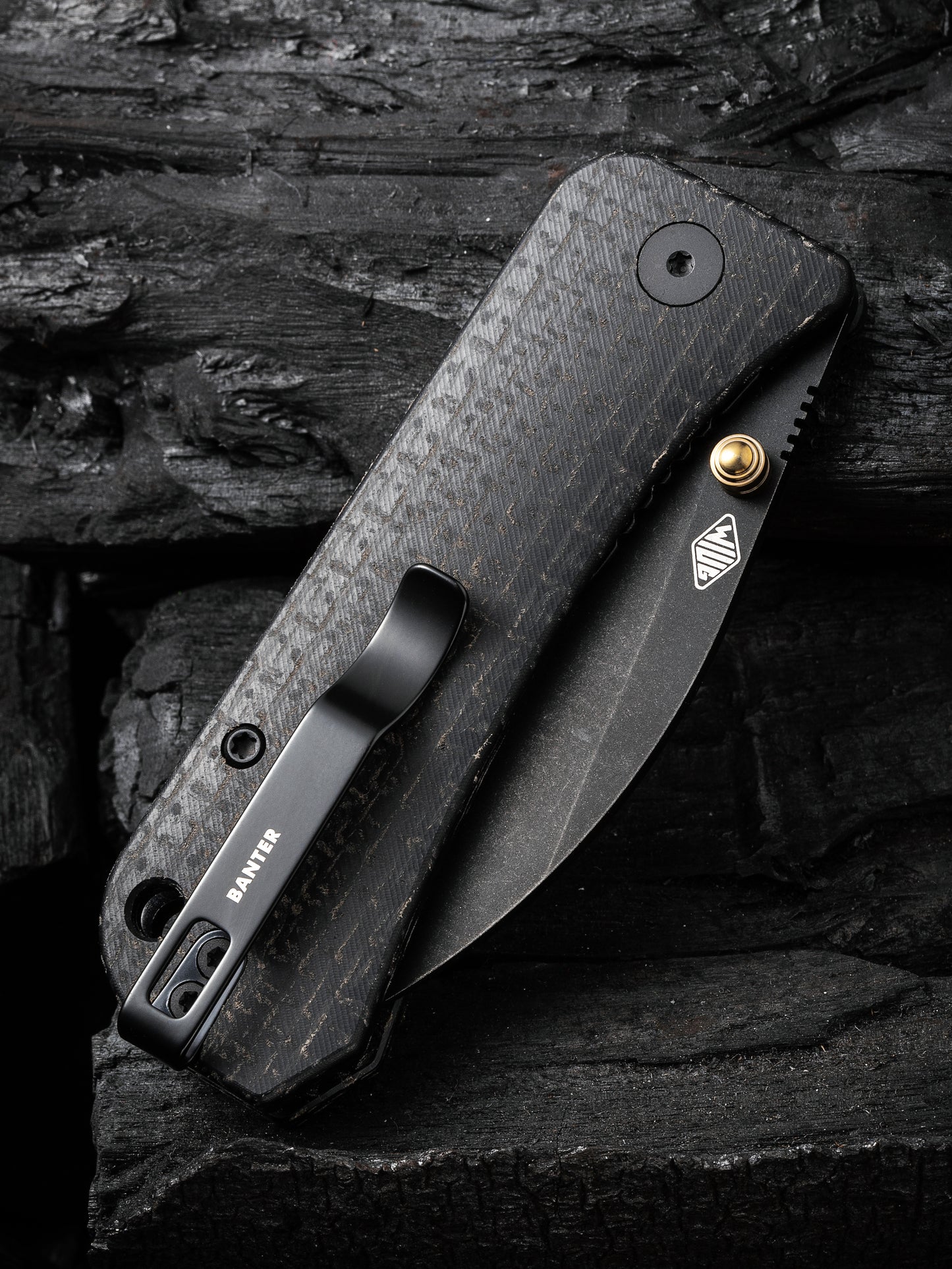 WE Knife Banter Wharncliffe 2.85" CPM S35VN Black Burlap Micarta Folding Knife WE19068J-1