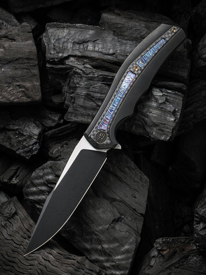 WE Zonda 4.05" CPM 20CV Black Titanium Twill Carbon Fiber Flamed Inlay Folding Knife WE22016-1