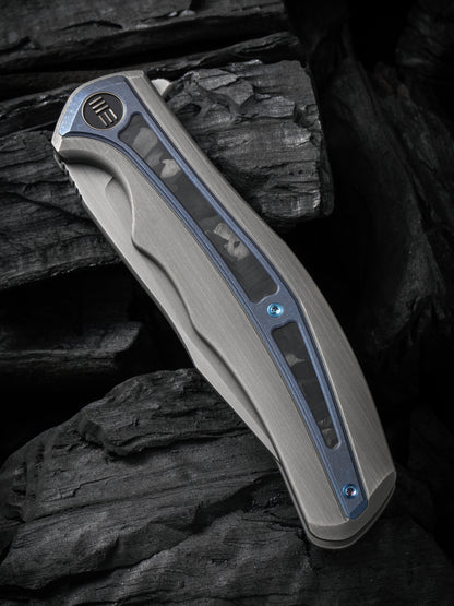 WE Zonda 4.05" CPM 20CV Hand Rubbed Titanium Blue Titanium Marble Carbon Fiber Inlay Folding Knife WE22016-4