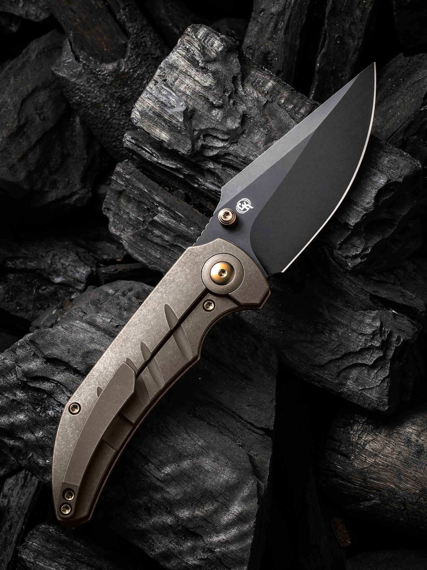 WE Riff-Raff 3.12" CPM 20CV Black Stonewashed / Bronze Titanium Folding Knife by Matthew Christensen WE22020B-1