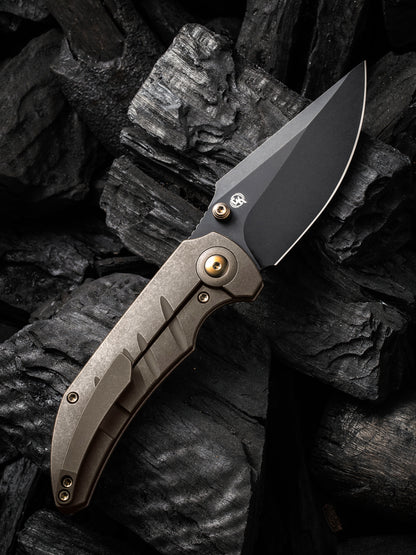 WE Riff-Raff 3.12" CPM 20CV Black Stonewashed / Bronze Titanium Folding Knife by Matthew Christensen WE22020B-1