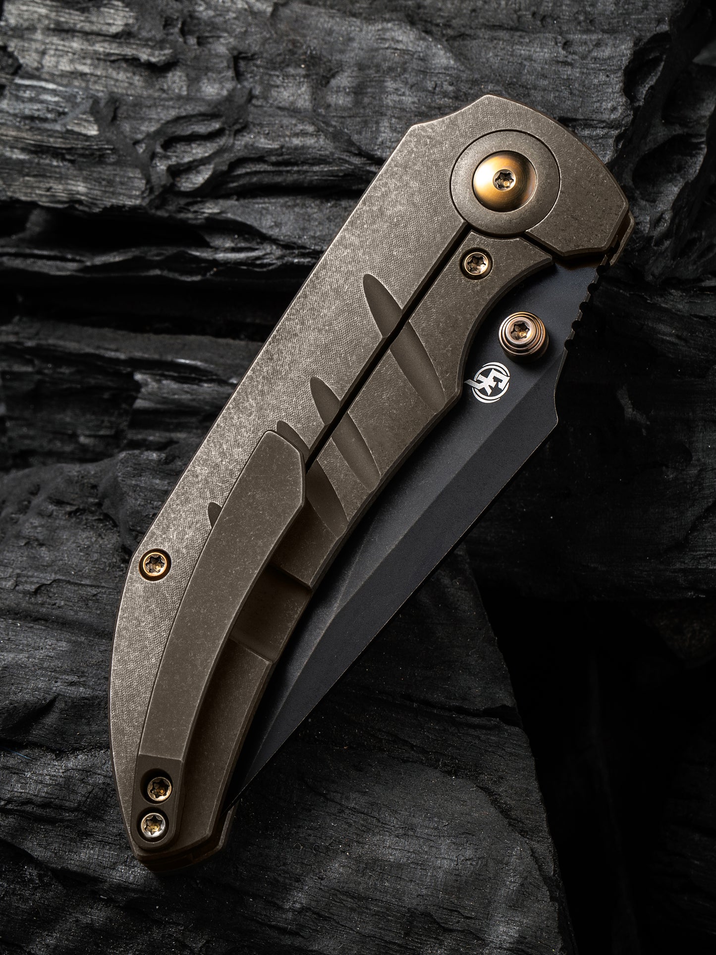 WE Riff-Raff 3.12" CPM 20CV Black Stonewashed / Bronze Titanium Folding Knife by Matthew Christensen WE22020B-1