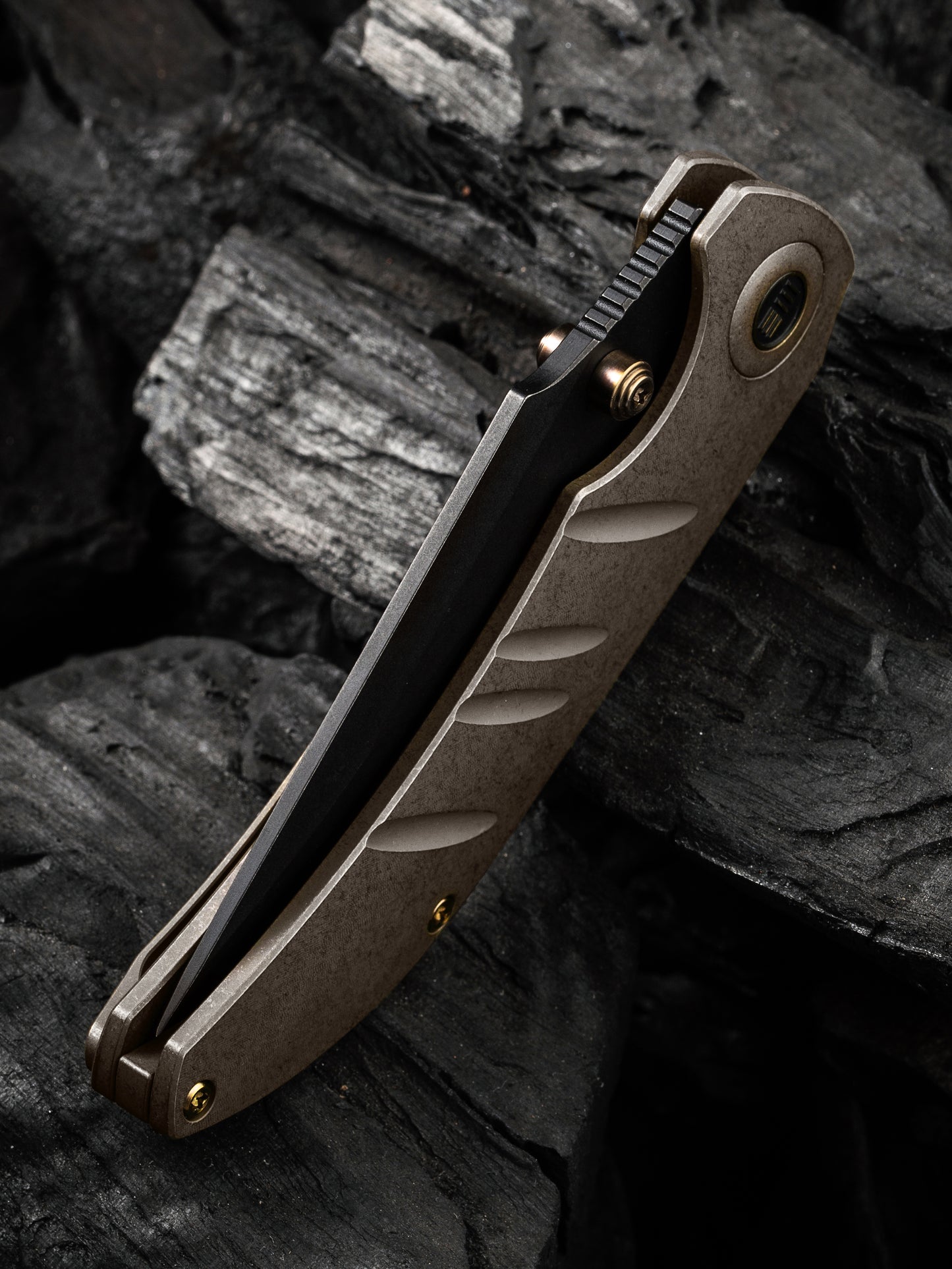 WE Riff-Raff 3.12" CPM 20CV Black Stonewashed / Bronze Titanium Folding Knife by Matthew Christensen WE22020B-1