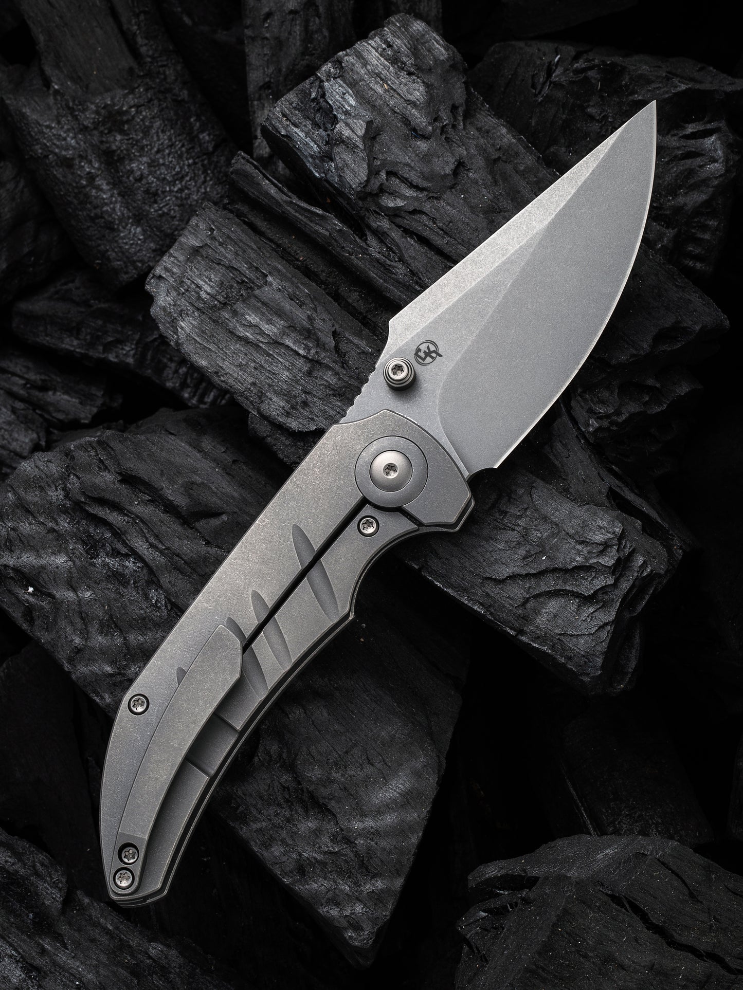 WE Riff-Raff 3.12" CPM 20CV Stonewashed Gray Titanium Folding Knife by Matthew Christensen WE22020B-3