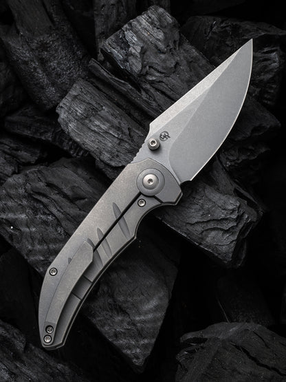 WE Riff-Raff 3.12" CPM 20CV Stonewashed Gray Titanium Folding Knife by Matthew Christensen WE22020B-3