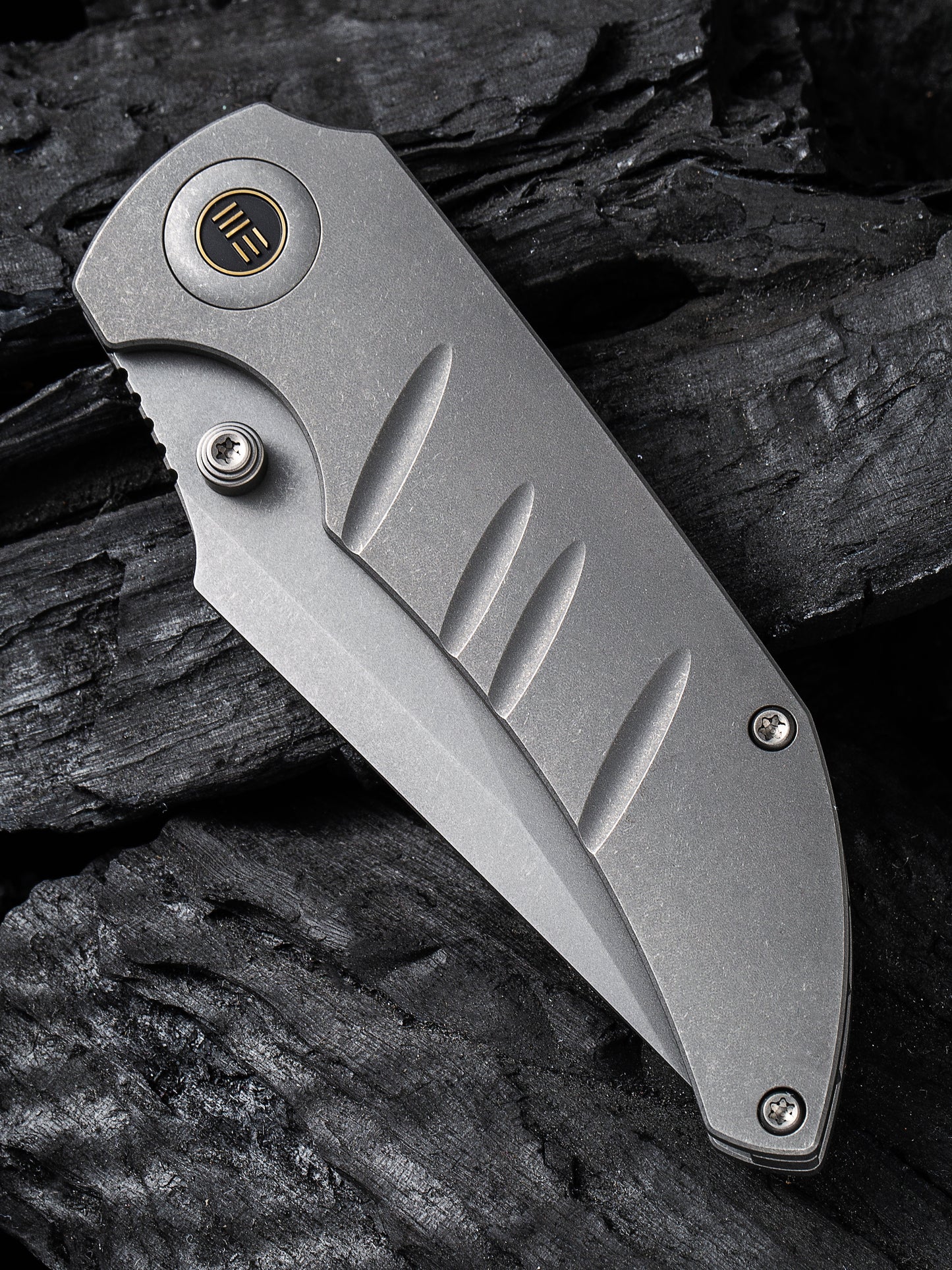 WE Riff-Raff 3.12" CPM 20CV Stonewashed Gray Titanium Folding Knife by Matthew Christensen WE22020B-3
