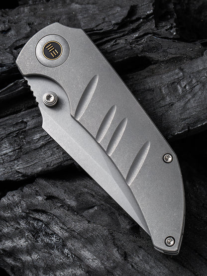 WE Riff-Raff 3.12" CPM 20CV Stonewashed Gray Titanium Folding Knife by Matthew Christensen WE22020B-3