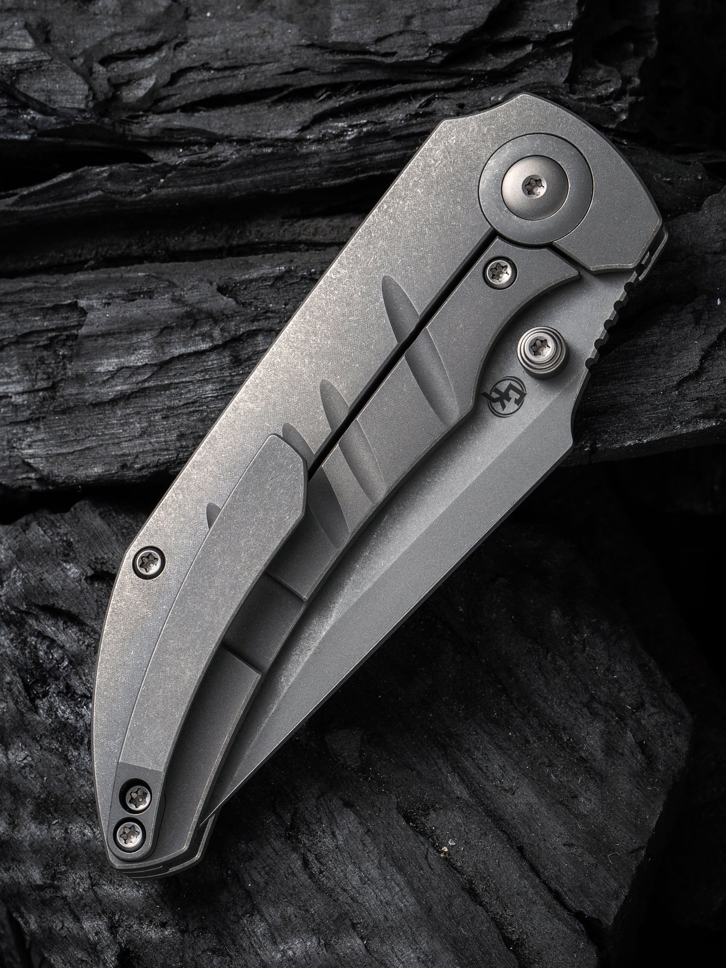 WE Riff-Raff 3.12" CPM 20CV Stonewashed Gray Titanium Folding Knife by Matthew Christensen WE22020B-3