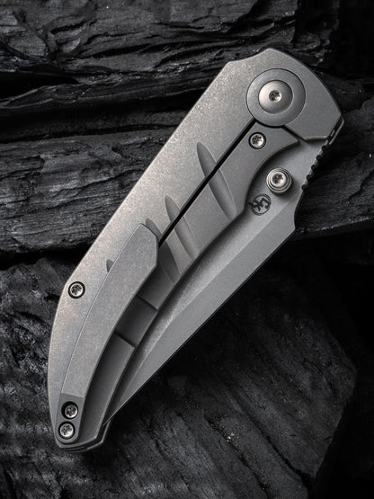 WE Riff-Raff 3.12" CPM 20CV Stonewashed Gray Titanium Folding Knife by Matthew Christensen WE22020B-3