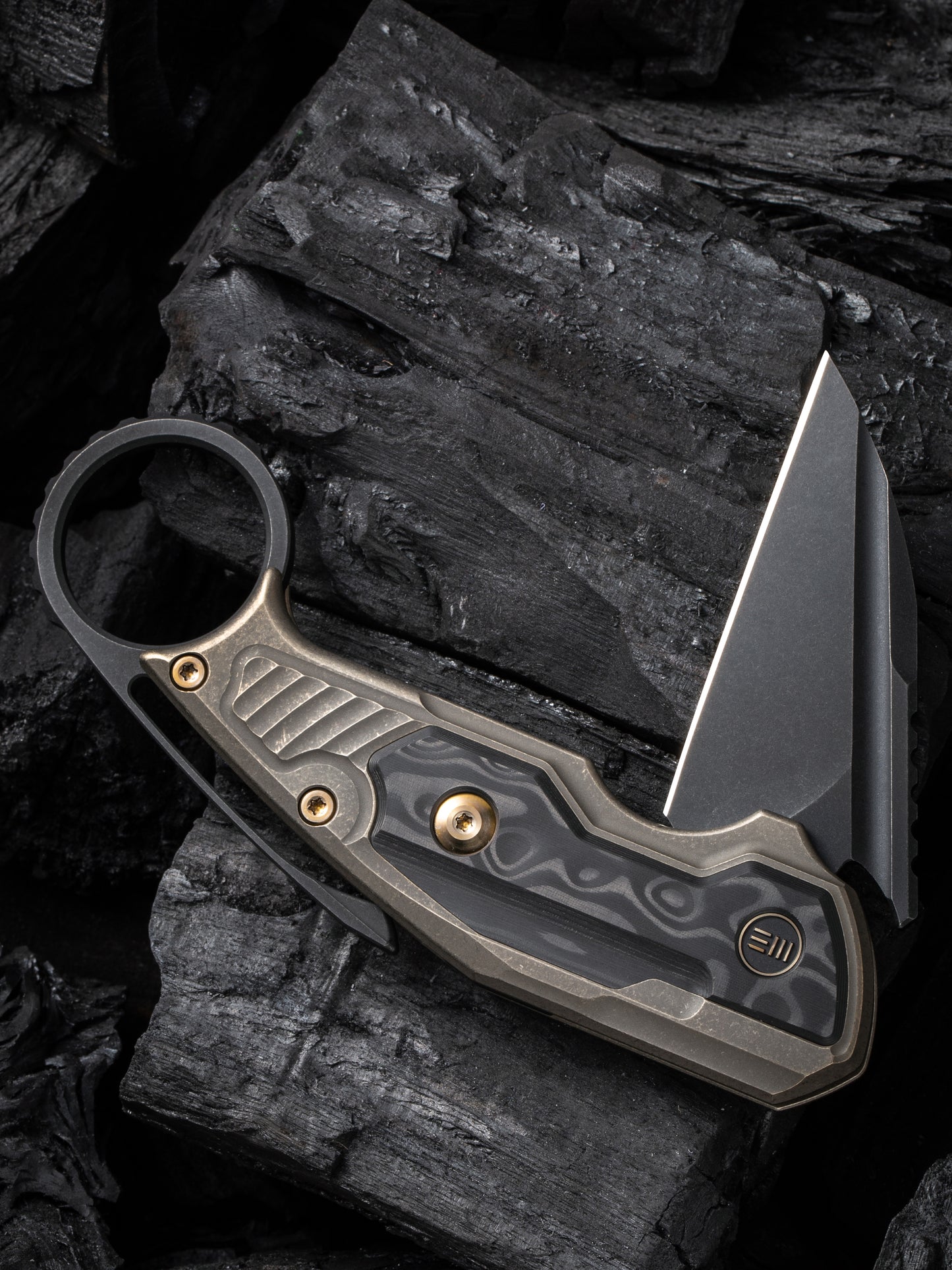 WE Yardbird 2.44" Black CPM 20CV Rose Carbon Fiber Bronze Titanium Folding Knife by Maciej Torbe WE22021-2