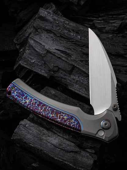 WE Ziffius Limited Edition 3.7" CPM 20CV Flamed Titanium Integral Spacer Folding Knife WE22024D-4