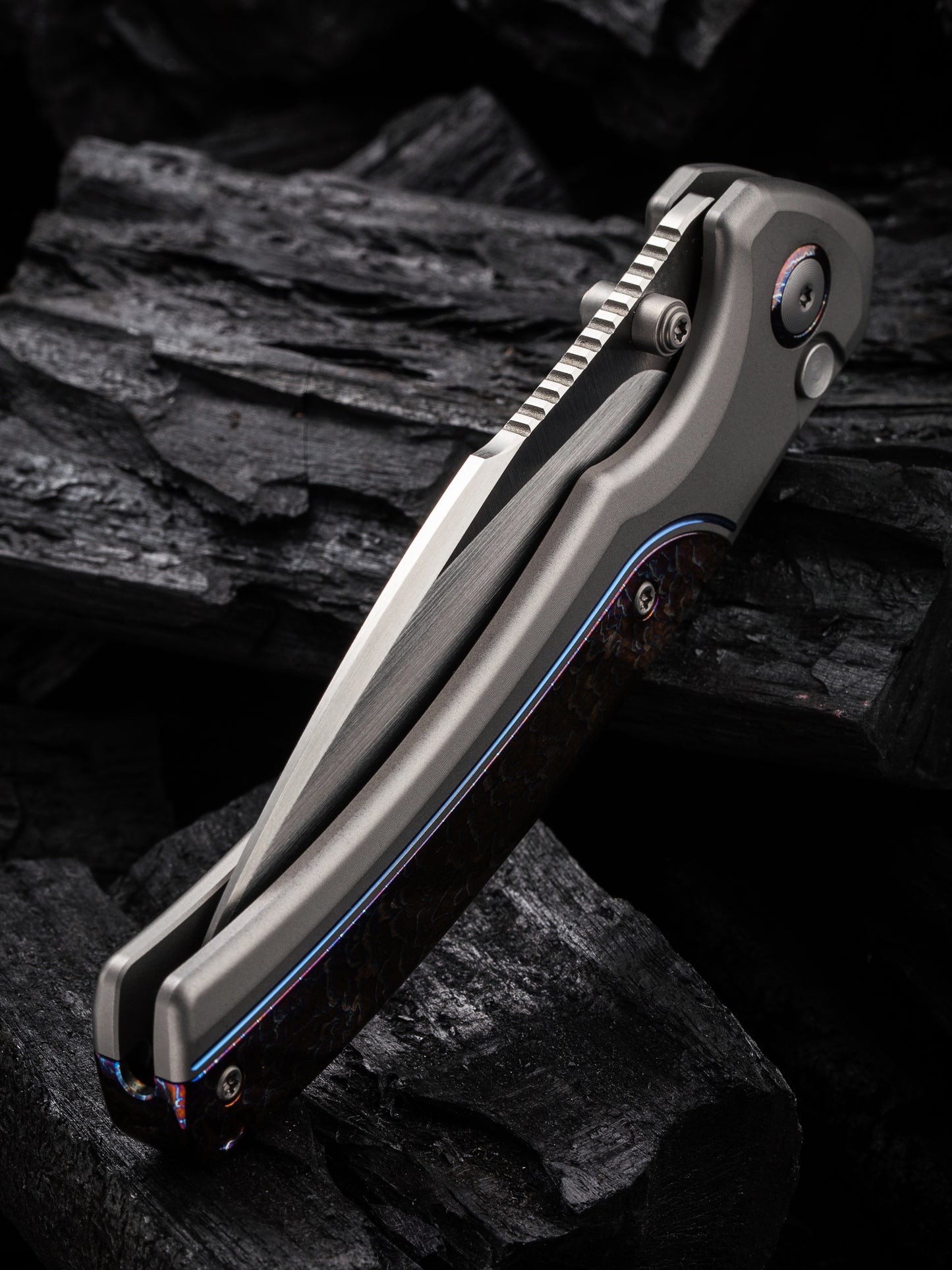 WE Ziffius Limited Edition 3.7" CPM 20CV Flamed Titanium Integral Spacer Folding Knife WE22024D-4