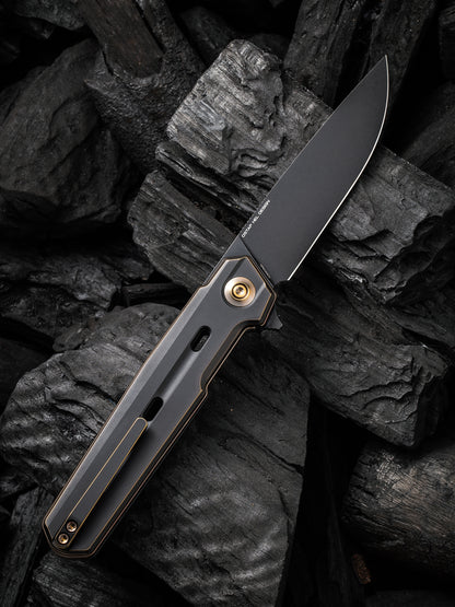 WE Navo 3.25" CPM 20CV Bronze /Black Titanium Folding Knife by Ostap Hel WE22026-3
