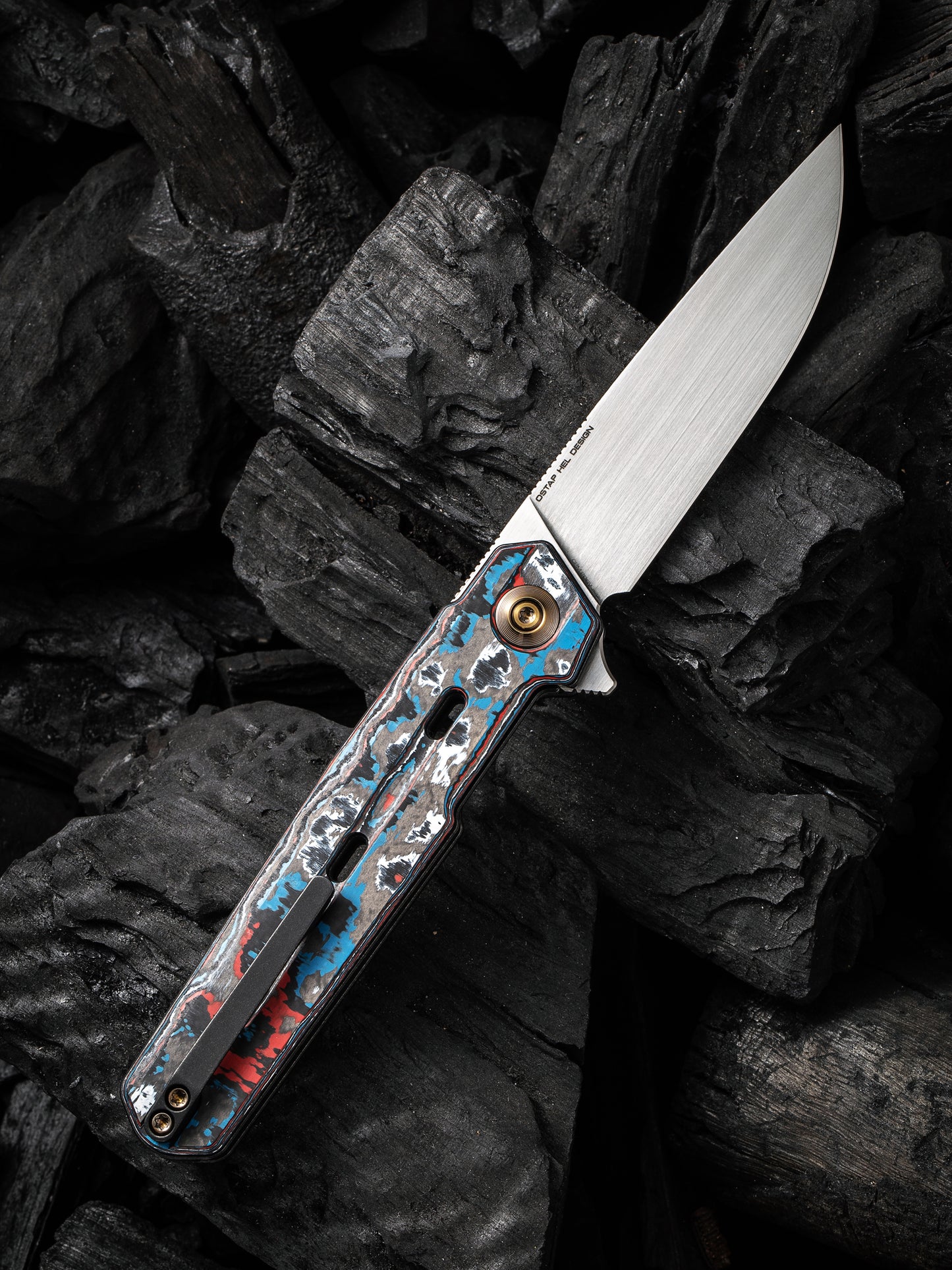 WE Navo 3.25" CPM 20CV Nebula Fat Carbon Fiber Titanium Folding Knife by Ostap Hel WE22026-4