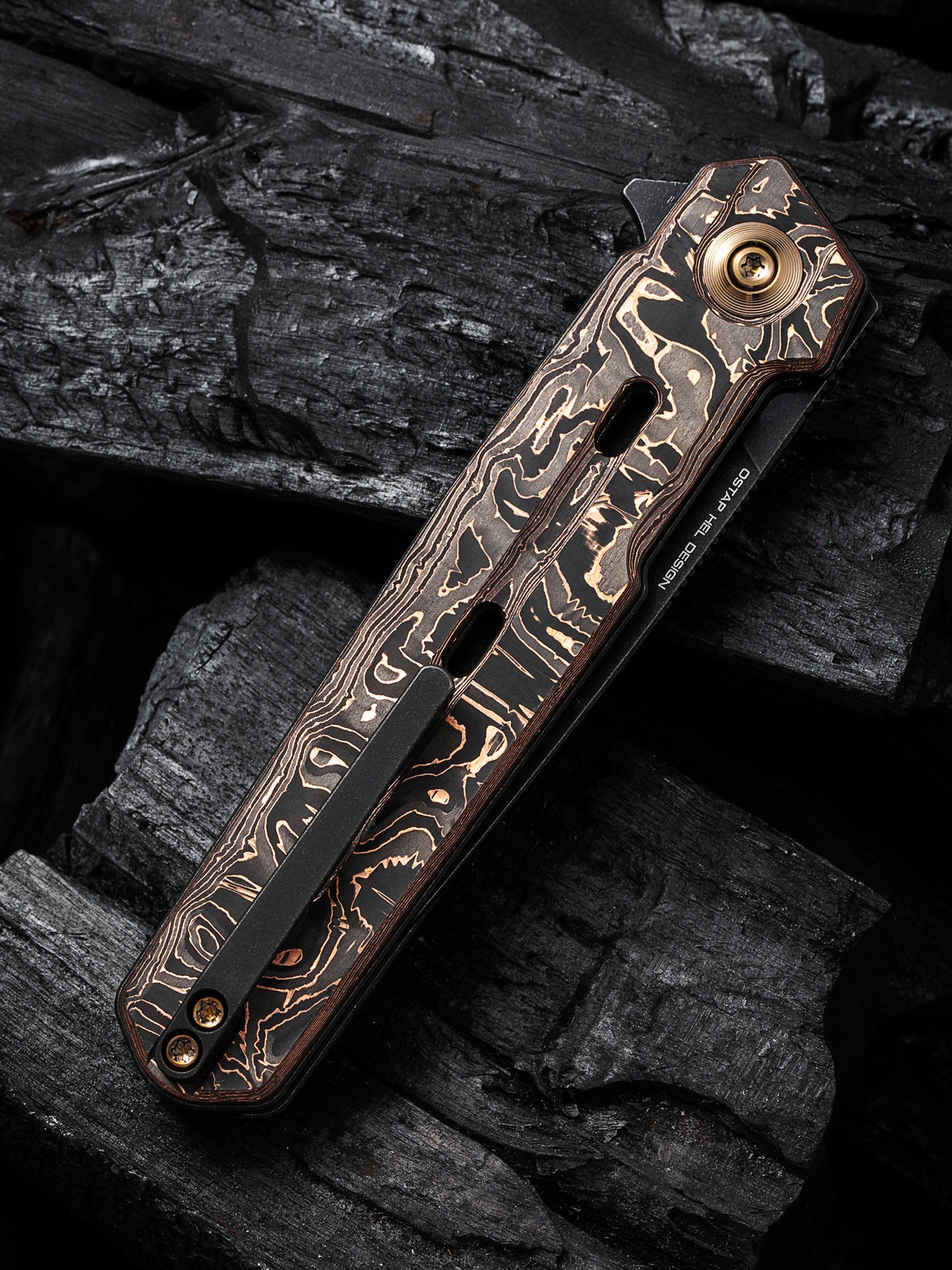 WE Navo 3.25" CPM 20CV Copper Foil Carbon Fiber Titanium Folding Knife by Ostap Hel WE22026-5