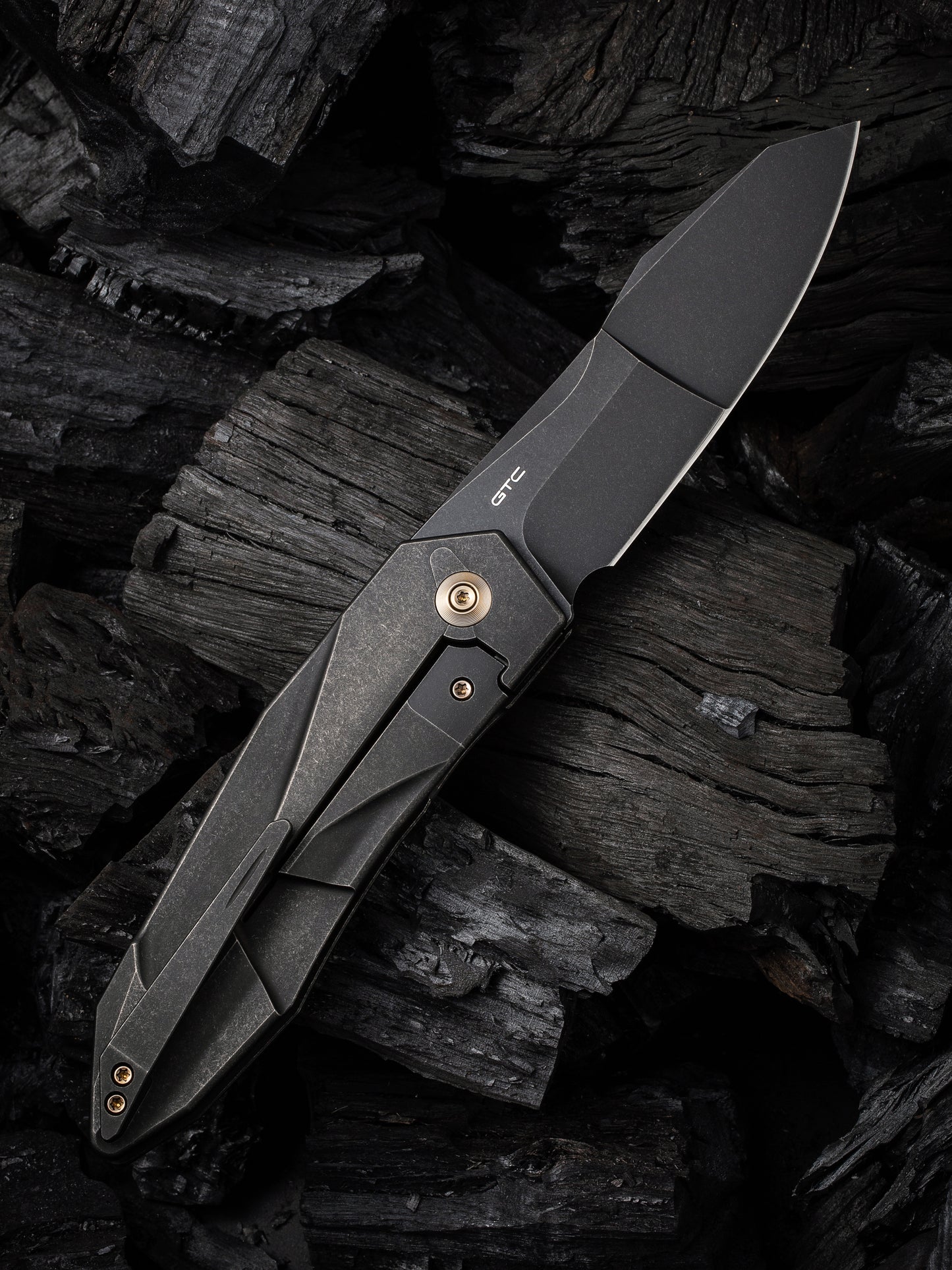 WE Solid 3.88" CPM 20CV Black Stonewashed Titanium Folding Knife by GTC WE22028-1