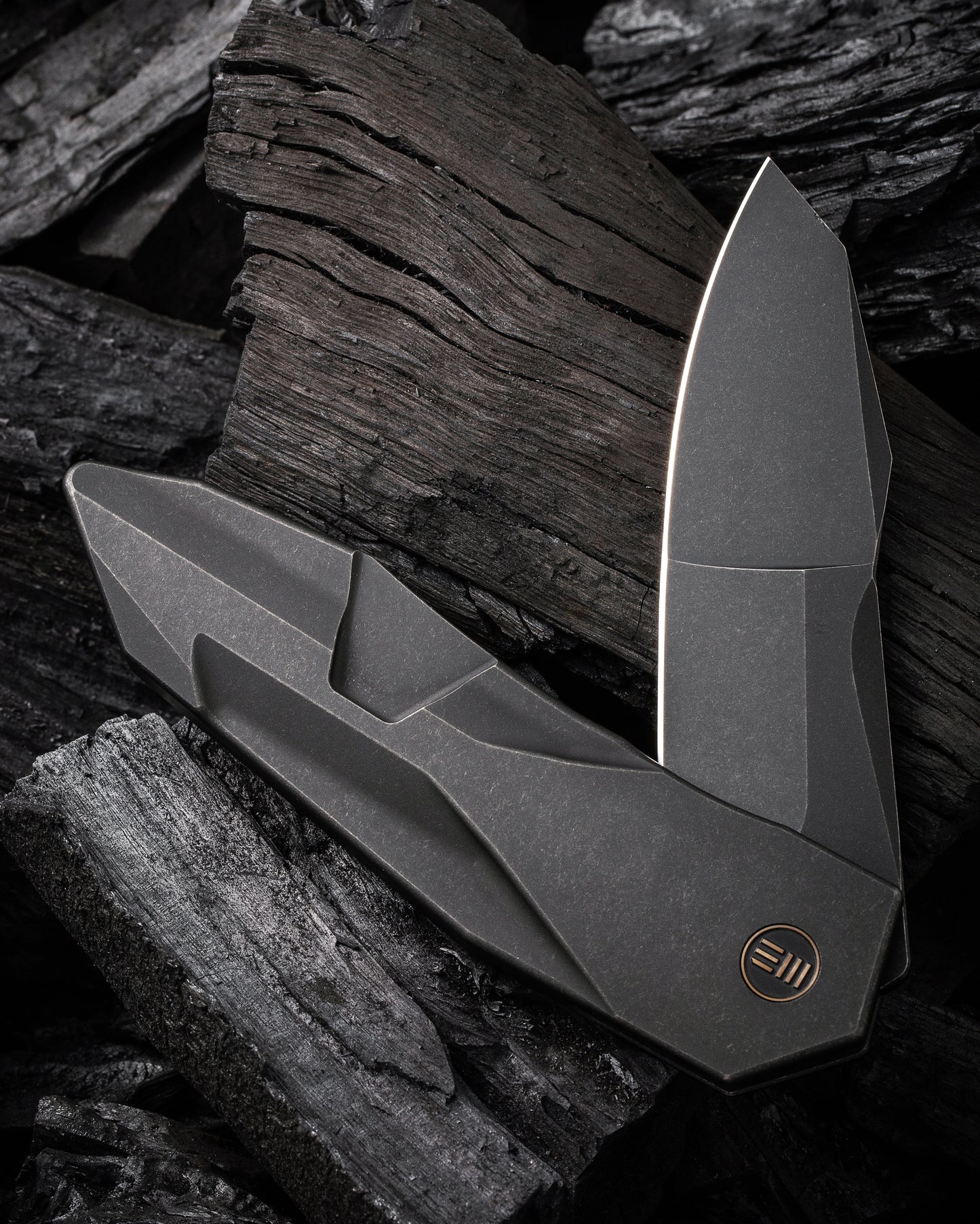 WE Solid 3.88" CPM 20CV Black Stonewashed Titanium Folding Knife by GTC WE22028-1