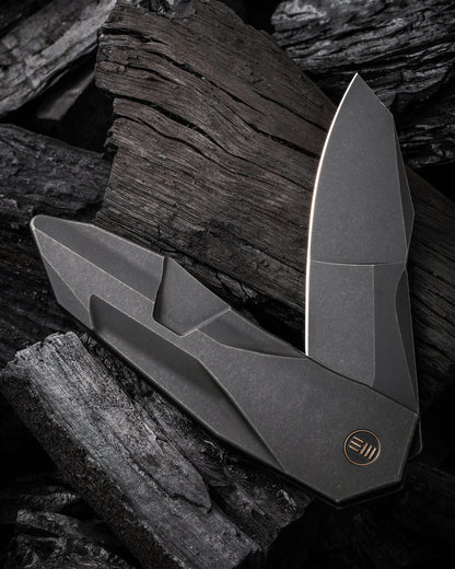 WE Solid 3.88" CPM 20CV Black Stonewashed Titanium Folding Knife by GTC WE22028-1