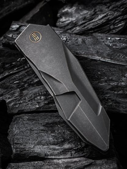 WE Solid 3.88" CPM 20CV Black Stonewashed Titanium Folding Knife by GTC WE22028-1