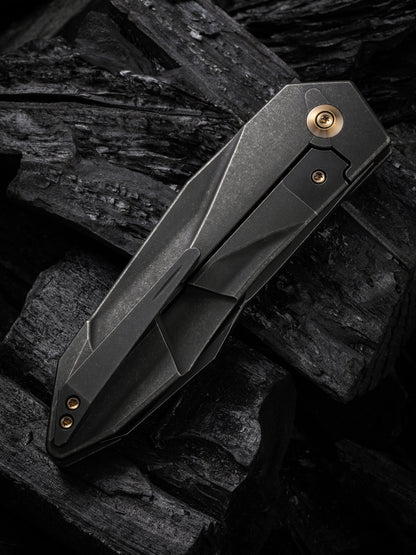 WE Solid 3.88" CPM 20CV Black Stonewashed Titanium Folding Knife by GTC WE22028-1