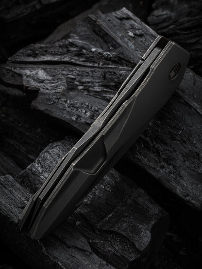 WE Solid 3.88" CPM 20CV Black Stonewashed Titanium Folding Knife by GTC WE22028-1