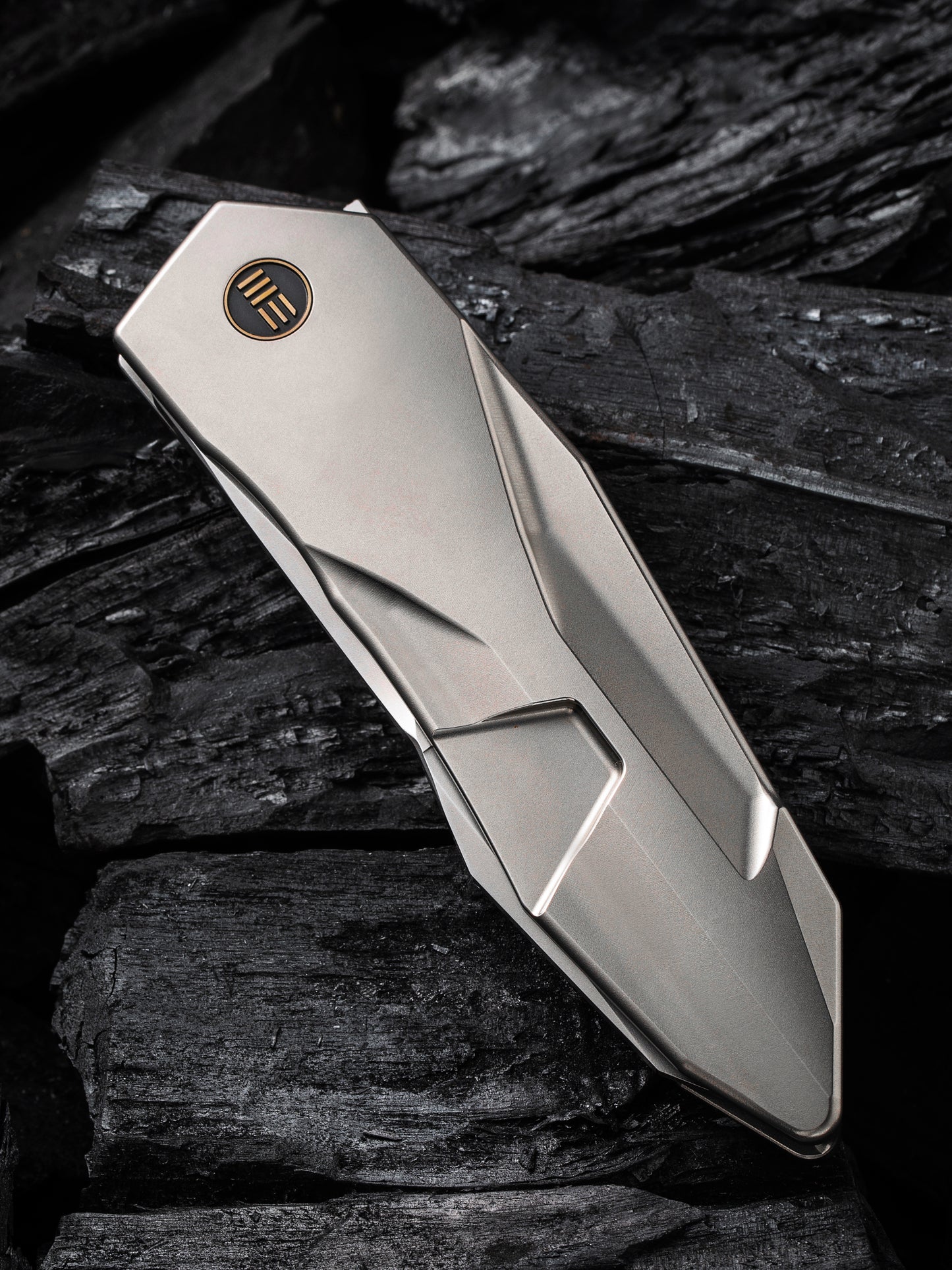 WE Solid 3.88" CPM 20CV Polished Bead Blasted Titanium Folding Knife by GTC WE22028-2