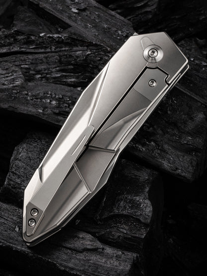 WE Solid 3.88" CPM 20CV Polished Bead Blasted Titanium Folding Knife by GTC WE22028-2