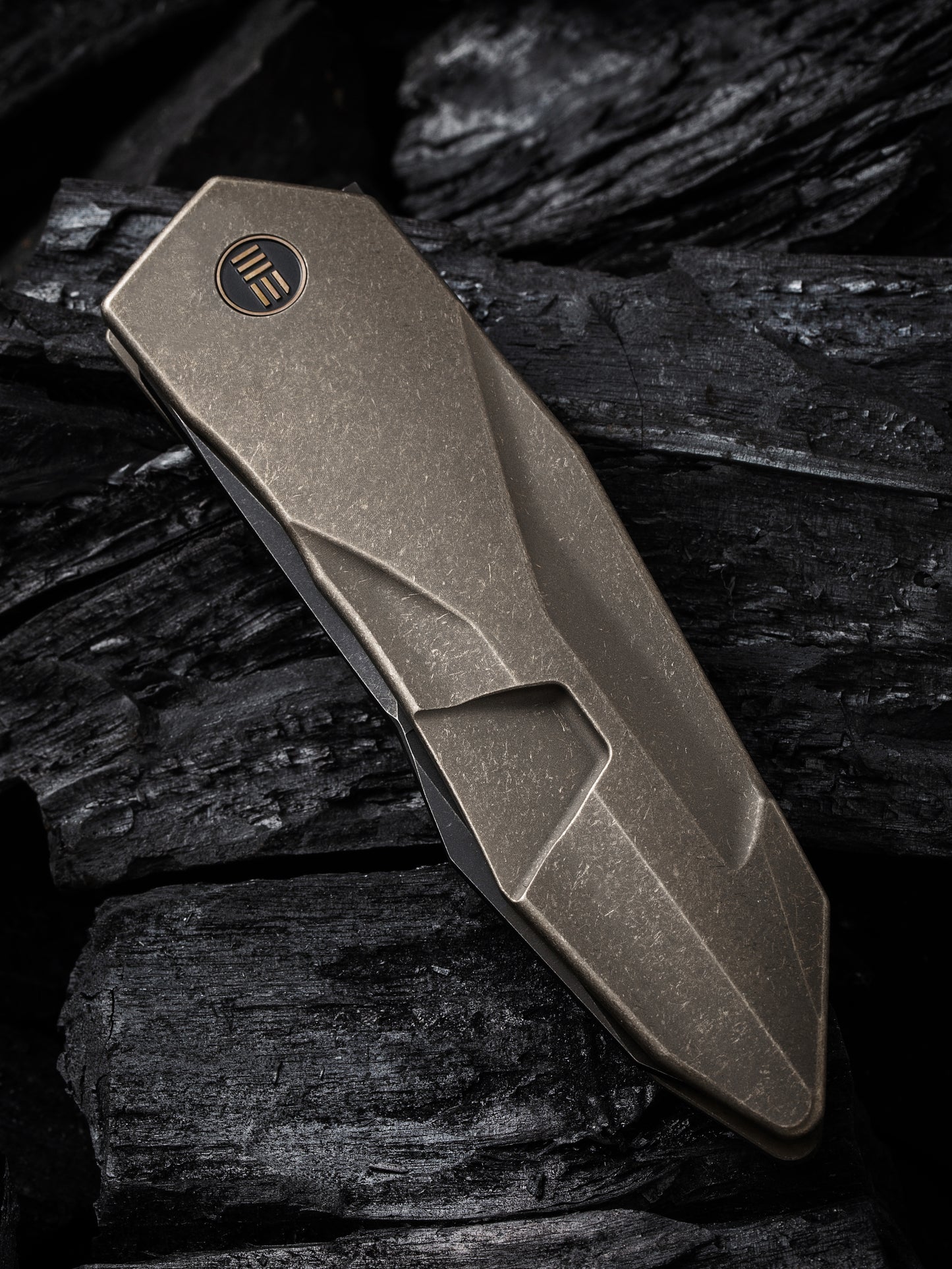 WE Solid 3.88" CPM 20CV Black/Bronze Stonewashed Titanium Folding Knife by GTC WE22028-3
