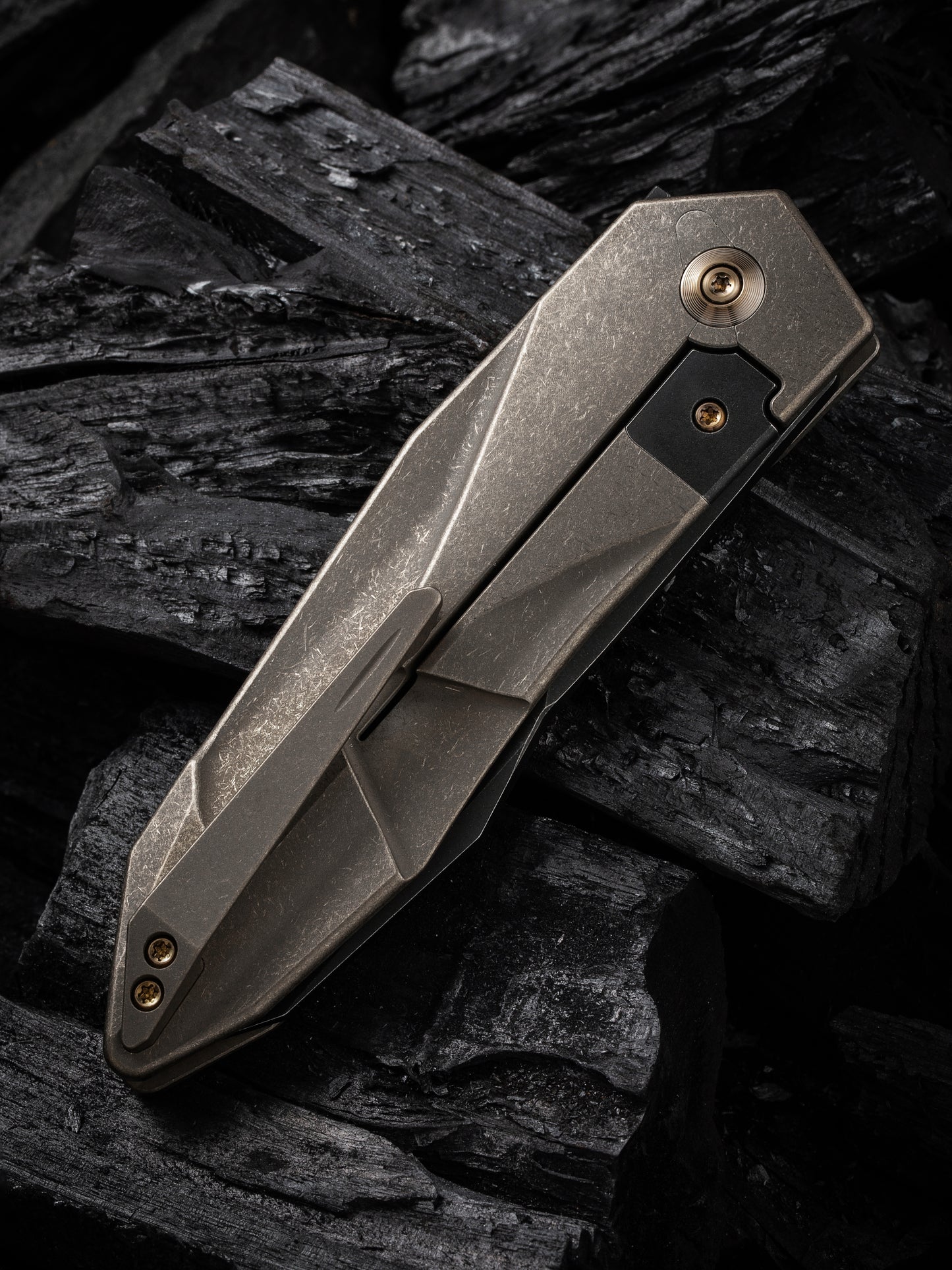 WE Solid 3.88" CPM 20CV Black/Bronze Stonewashed Titanium Folding Knife by GTC WE22028-3