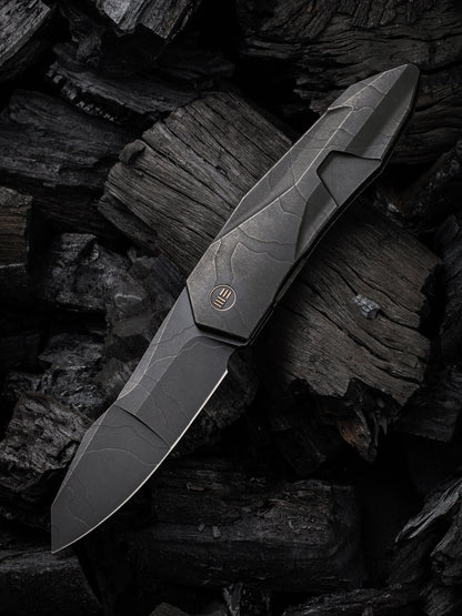WE Solid 3.88" CPM 20CV Black Etching Pattern Titanium Folding Knife by GTC WE22028-5