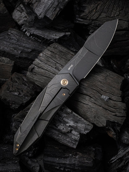 WE Solid 3.88" CPM 20CV Black Etching Pattern Titanium Folding Knife by GTC WE22028-5